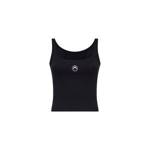 Marine Serre Women Black Ribbed Jersey Moon Logo Cropped Top